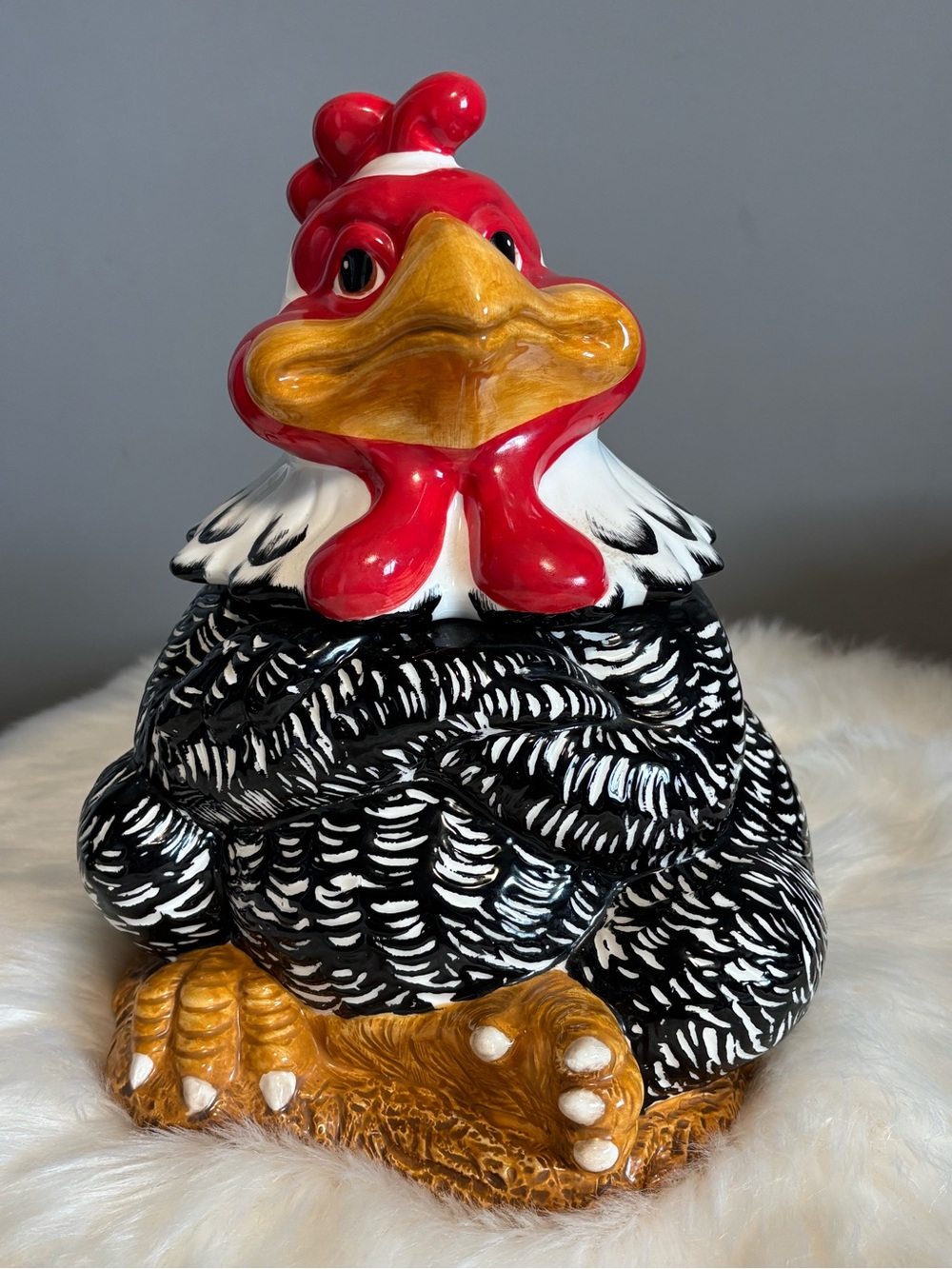 Cookie Jar Rooster Statue - Black, White, Red, Yellow